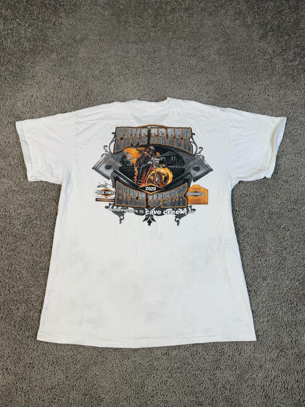 Cave Creek Bike Week Shirt Mens L White Skeleton Biker Heavyweight Cotton